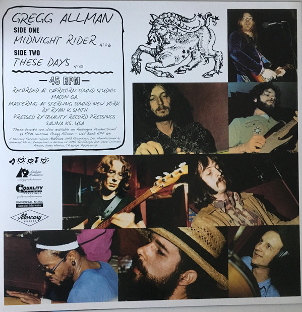 Gregg Allman- Midnight Rider Limited Edition 45RPM Vinyl LP APP123-45 ...